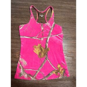 Realtree Pink Camo Henley Tank Top WomensSmall Racerback Mesh Hunting Camouflage